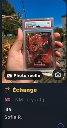 Exemple d’annonce d’une carte proposée à l’échange.