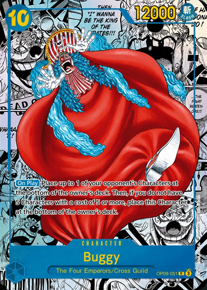 Carte Buggy OP09-051 Manga Rare, version anglaise, visuel du lot présenté dans l’app MerryTCG